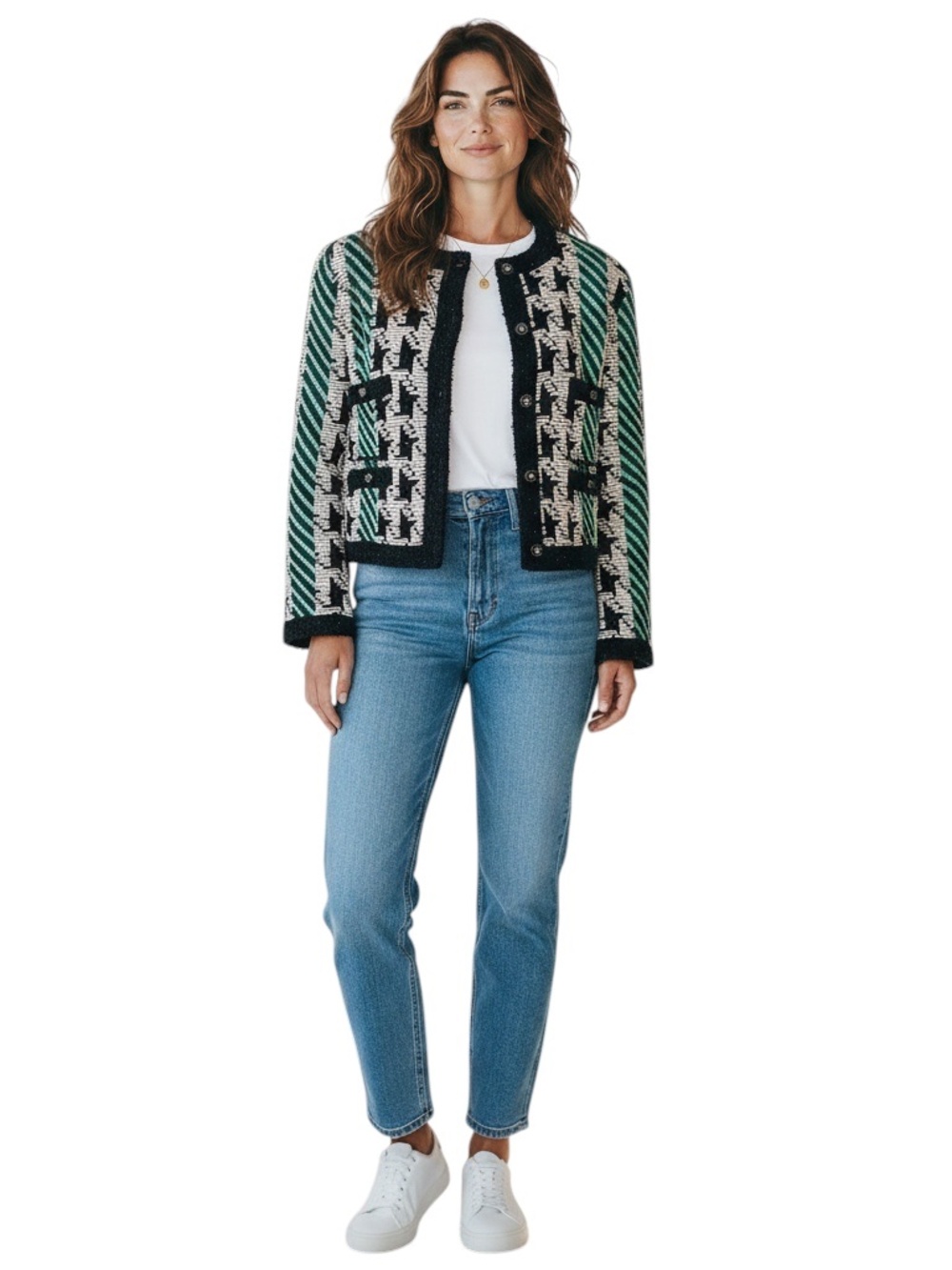 CHANEL GREEN / WHITE / BLACK PARIS-MANCHESTER 2024 METIERS D’ART HOUNDSTOOTH WOO - Picture 7 of 7